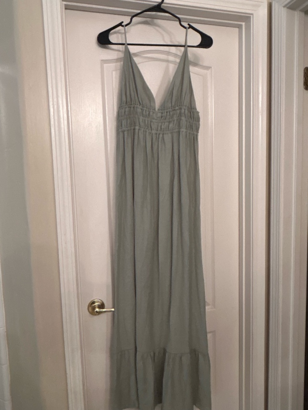 Elegant Sage Green Maxi Dress with Smocked Bodice